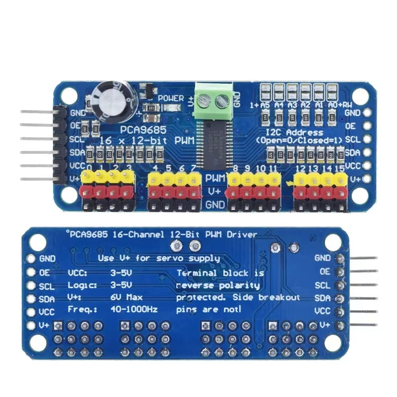 PCA9685 16‑Channel PWM Servo Driver Module – I²C Robot Interface